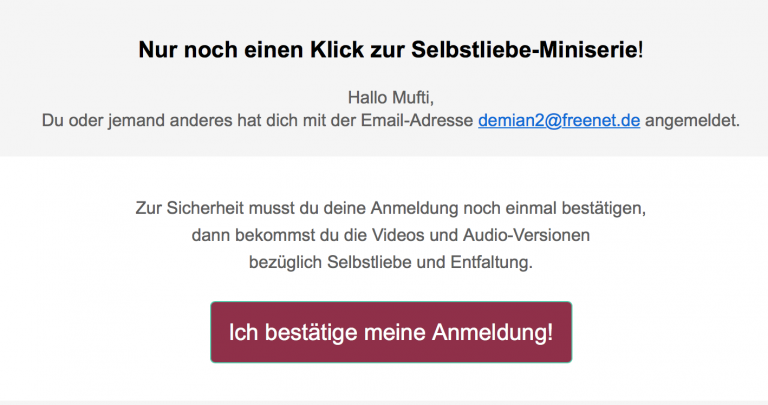 Selbstliebe-Miniserie Bestätigungs Email